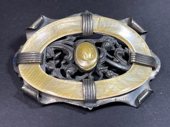 Fine Victorian Fancy Silver Plate Celluloid Sash Brooch