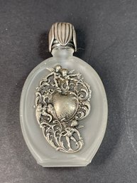 Vintage Satin Glass Silver Cherubs Perfume Bottle