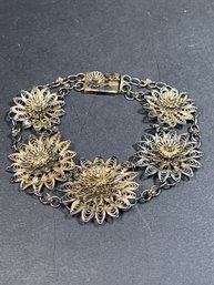 Antique Sterling Silver Filigree Floral Bracelet