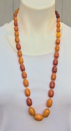 Vintage Hand Knotted Authentic Butterscotch Amber Beaded Riviere Necklace With Silk Thread