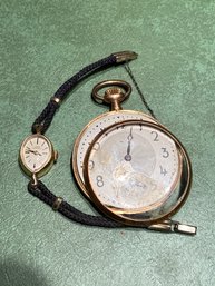 Pocket Watch In 14k Gold Case And Grand Perregaux Watch 14k Gold