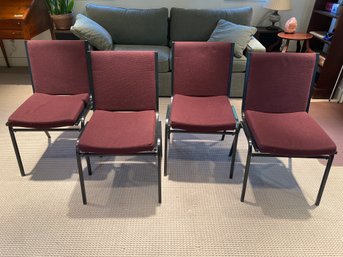 Set Of Four  Cushioned Maroon Upholstered Office Chairs