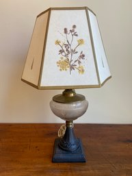 Frosted Glass And Cast Iron Base Table Desk Lamp With Dried Floral Shade 18in