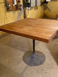 Butcher Block Table Top On Black Iron Tulip Base