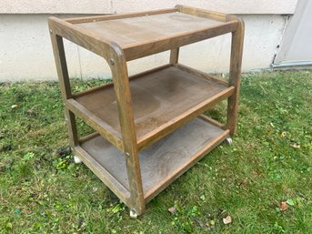 MCM Style Wood Rolling Bar Tea Kitchen Cart  Service Tray 3 Shelves