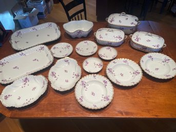 L. Strays & Sons L.S & S New York Porcelain Serving Dishes Gold Rim And Purple Floral Motif