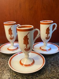 Set Of 3 Loubat New Orleans Carr China Co Flaming Devil Demitasse Cups And Saucers