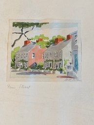 Signed Original Dorris And Richard Beer Nantucket Miniature Watercolor Circa 1940s Title Fair Street