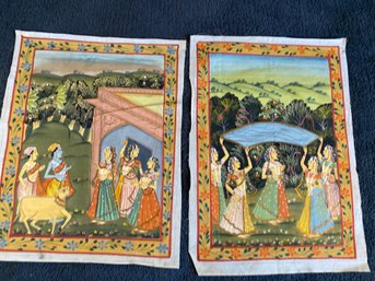 Two Beautiful Mughal Indian Art On Silk