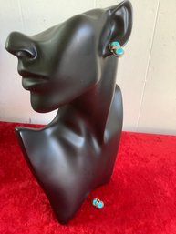 Turquoise And Silver Stud Earrings 6.19g Total Weight