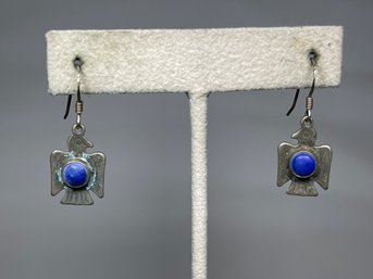 Sterling Silver Vintage Thunderbirds Lapis Stones Earrings