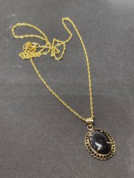 14k Gold Goldstone Pendant And 16 Long Gf Chain Necklace