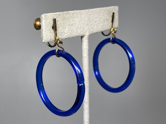 Hand Blown Cobalt Glass Vintage Screw Back Earrings