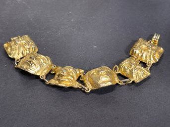 Fine Vintage Gold Tone Link Bracelet W Masks