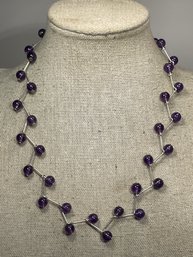 Fine Sterling Silver Genuine Amethyst Necklace 16