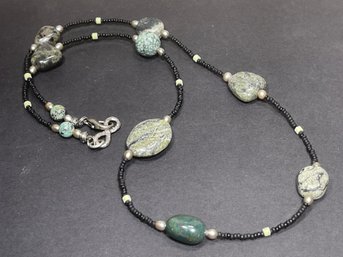 Hardstone Jasper Turquoise Glass Beaded Necklace 26 Inches