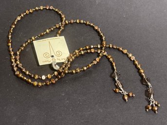 Art By Any Means Fresh Water Pearl Smoky Quartz Lariat Necklace