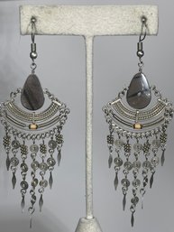 Fine Hand Crafted Silver Wire And Quartz Stone Pierced Earrings