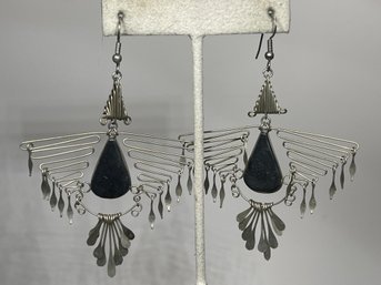 Beautiful Hematite And Silver Wire Hand Crafted Pierced Earrings Large