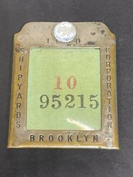 Antique Brooklyn Shipyards Corp. Nickel On Brass Badge