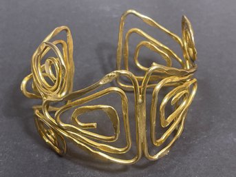 Large Size Vintage Gold Tone Hand Crafted Cuff Bracelet