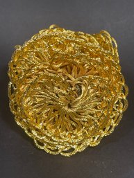 Bright Gold Tone Hand Crafted Woven Belt Large Flower Buckle