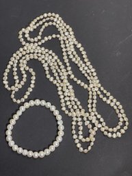 36 Inch Genuine Pearl Necklaces And Genuine Pearl Bracelet