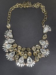 Fine Designer Gold Tone Dual Color Rhinestone Bib Necklace