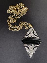 Art Deco Style Rhinestone Pendant 28 Inch Chain