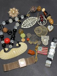 Lot Misc Costume Jewelry Rhinestones Mother If Pearl Chinese Coins