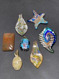 Lot 7 Art Glass Oendants And Large Agate Stone