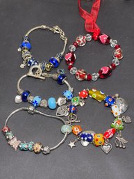 Lot Of Five Glass Beaded Bracelets