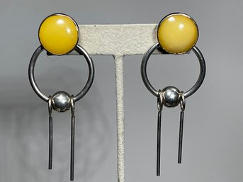 Fine Hand. Crafted Pierced Earrings Yellow Hard Stones