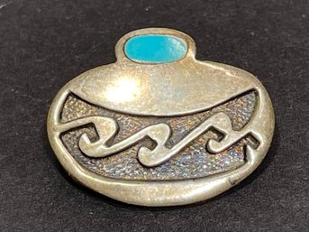 Southwestern Sterling Silver Turquoise Vase Pin