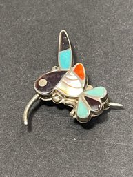 Vintage Southwestern Sterling Silver Hummingbird Pin Turquoise