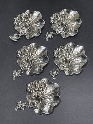 Lot Five Silver Tone Frog And Lily Pad Brooches