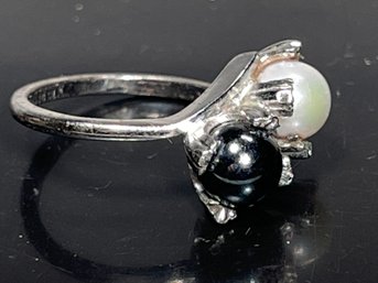 Sterling Silver Hematite And Cultured Pearl Ring Size 7