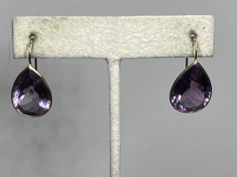 Super Fine Pair 14k Gold Amethyst Pierced Drop Earrings