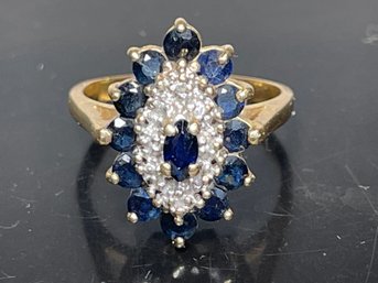 10k Gold Ladies Sapphire And Diamond Ring Size 6.5 Weigh 5.5 Grams