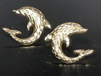 Pair 14k Gold Dolphin Pierced Earrings 1.5 Grams