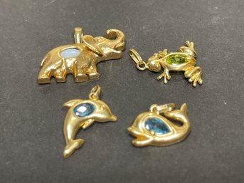 Lot Four 14k Gold Gemstone Animal Pendants  5.5 Grams