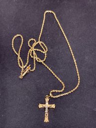 14k Gold Chain Necklace W Cross Crucifix 5.3 Grams 20 Inch Chain