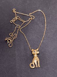 14k Gold 19 Inch Chain 4.9 Grams Necklace W Cat Pendant Sapphires Diamonds