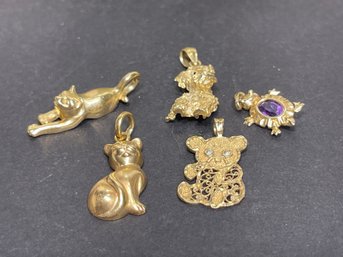 Lot Five 14k Gild Animal Pendants Diamonds Amethyst 11.3 Grams