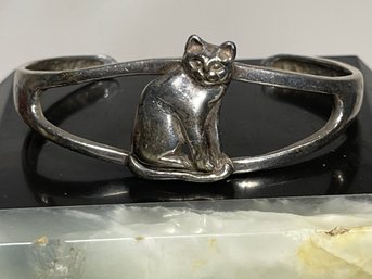 Sterling Silver Seared Cat Cuff Bracelet