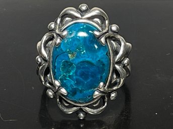 Large Sterling Silver Green Blue Turquoise Type Stone Size 9