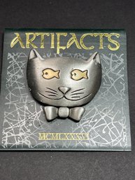 Artifacts Pewter Gold Finish Cat Face Brooch