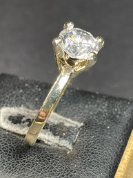 Gold Tone Solitaire Cz Ring Size 6.5