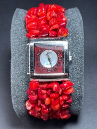 Aria Quartz Genuine Coral Band Wristwatch