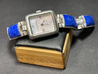 Sterling Silver Gem Time Genuine Lapis Lazuli Bracelet Wristwatch